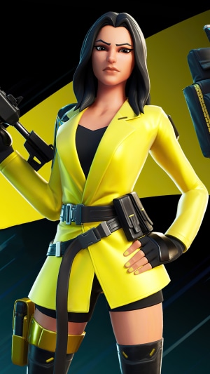 Fortnite character in yellow suit with gun