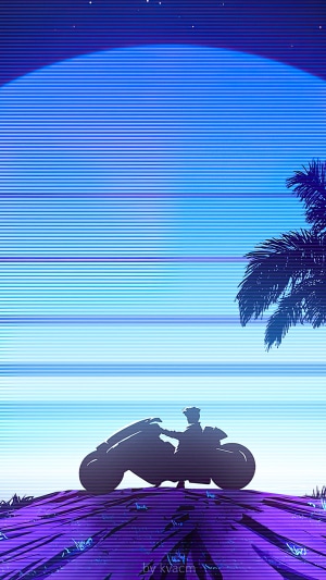 Synthwave artwork of a person on a motorcycle
