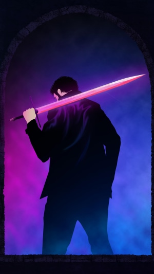 Man holding a glowing sword