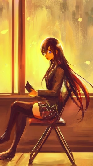 Anime girl reading by the window