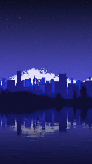 Minimalist cityscape reflection at night