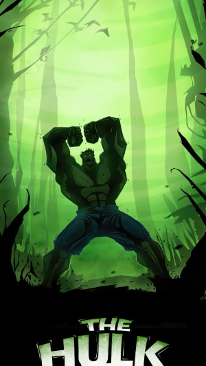 The Hulk in a green forest