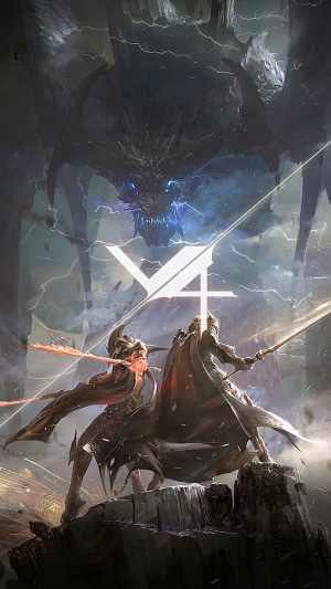 V4 game art with dragon and warriors