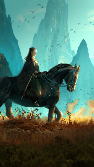 Arya Stark from Game of Thrones on horseback