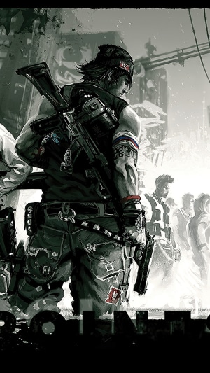 Soldiers with guns in a post-apocalyptic city 4K