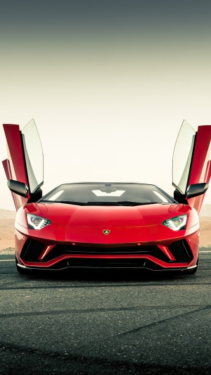Red Lamborghini Aventador with doors open