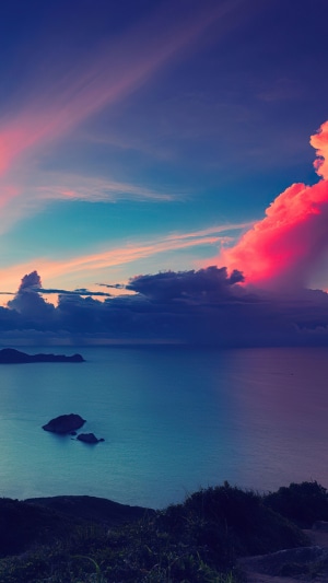 Sunset over islands and ocean