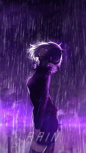 Anime Girl in Purple Rain 4K