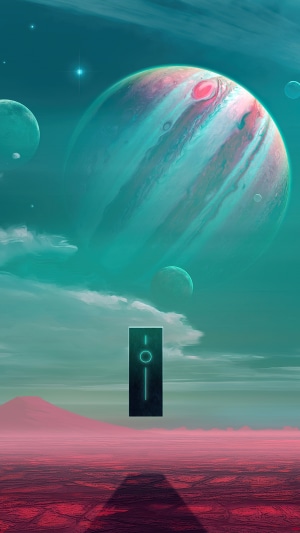 Alien Monolith on a Red Planet with Jupiter