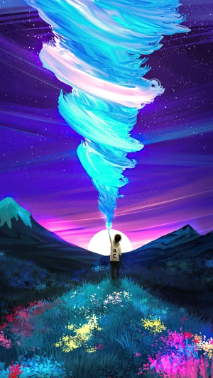 Digital Art of a Person Creating a Swirling Sky