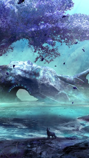 Fantasy creature and tree in alien landscape 4K