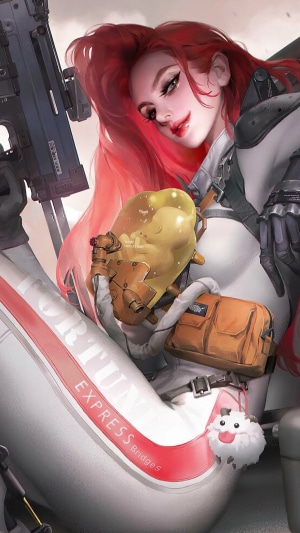 Miss Fortune from League of Legends with a Poro