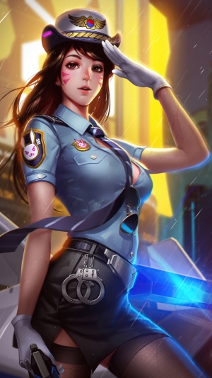 D.Va from Overwatch as a police officer