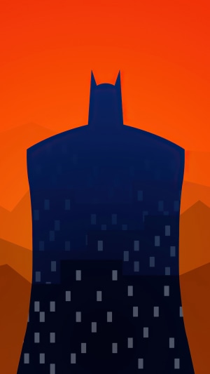 Batman silhouette with city lights