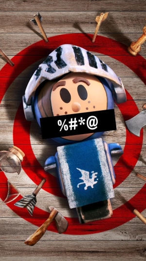 Knight with censored mouth on target