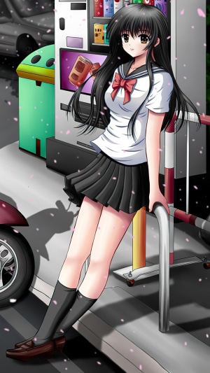 Anime girl in school uniform by vending machine