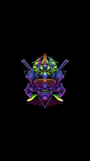 Digital art of a samurai mask with swords