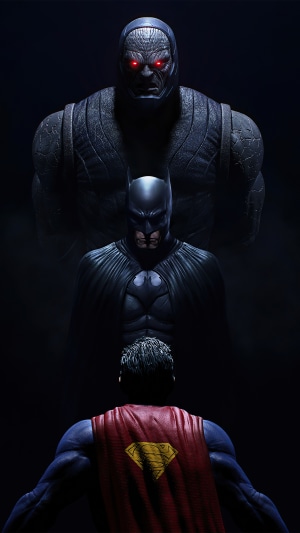 Darkseid, Batman, and Superman artwork