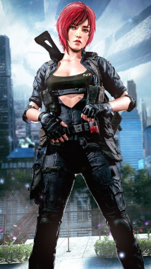 Woman with red hair and tactical gear
