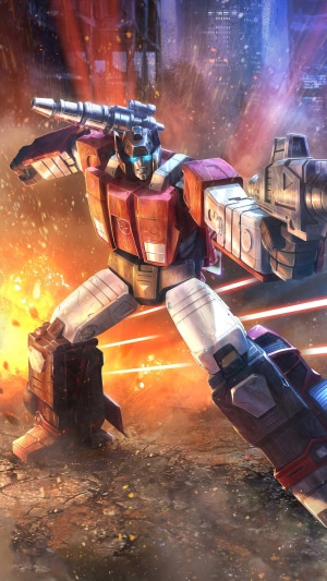 Transformers artwork of a robot in a city
