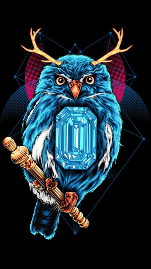 Blue owl with antlers and a gem