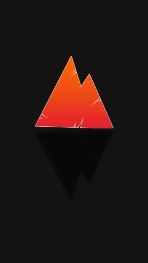 Red and orange mountain logo on black background