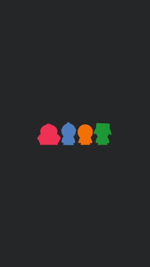 Minimalist South Park characters on dark background