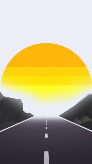 Minimalist road with sun and mountains