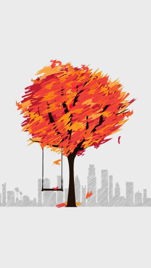 Minimalist artwork of a tree with a swing