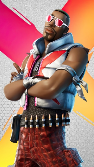 Fortnite character with sunglasses and ammo belt