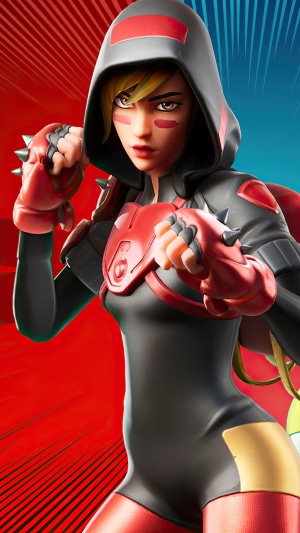 Fortnite character with red and black outfit