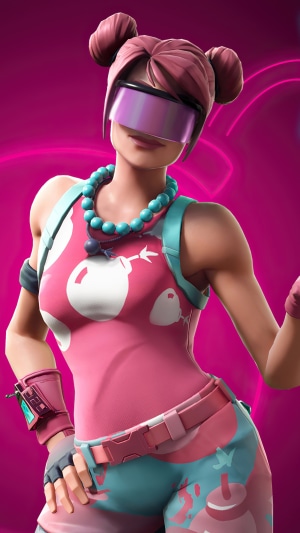 Fortnite character with pink hair and goggles