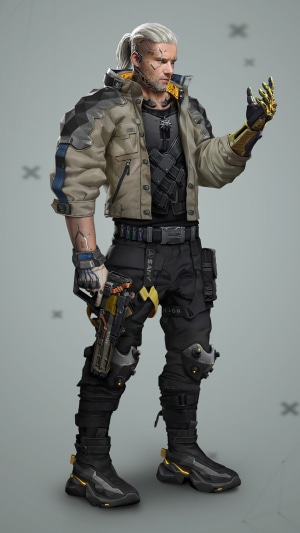 Man with cybernetic arm and gun