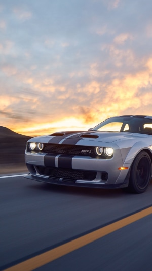 Silver Dodge Challenger with Black Stripes 4K