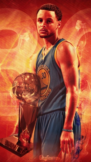 Stephen Curry from Golden State Warriors holding championship trophy