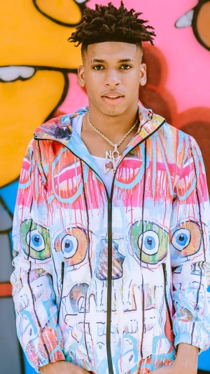 NLE Choppa in Colorful Skull Jacket