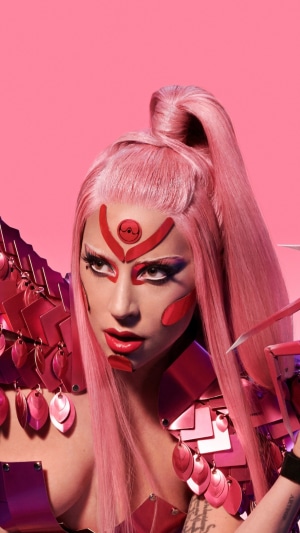 Lady Gaga in pink hair and futuristic costume