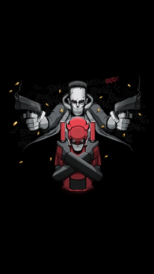 Daredevil and Punisher artwork with guns