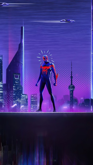 Spider-Man 2099 in a futuristic city