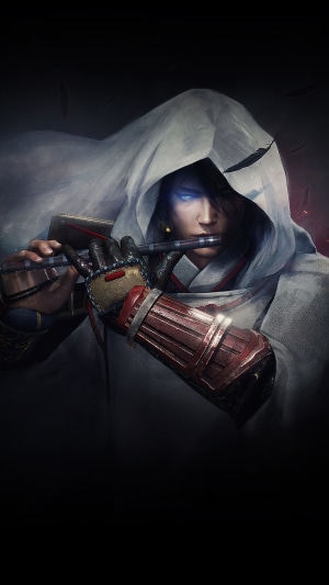 Protagonist from Nioh 2 playing a flute