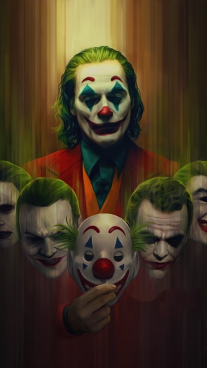 Joker artwork with multiple masks