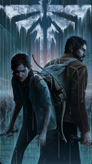 Ellie and Joel from The Last of Us Part II in the rain