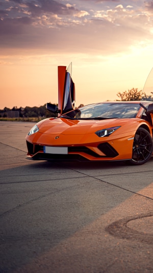 Orange Lamborghini Aventador with Doors Open 4K
