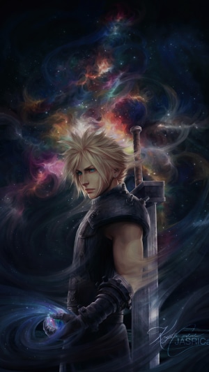 Cloud Strife from Final Fantasy in space