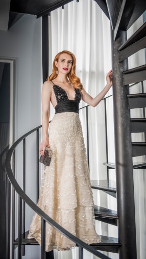 Emma Roberts on a Spiral Staircase