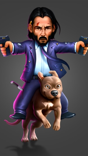 John Wick from Movies riding a dog with guns