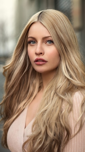 Blonde woman with blue eyes