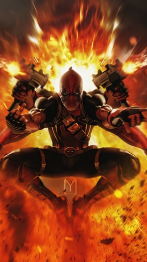 Deadpool with guns and explosions 4K
