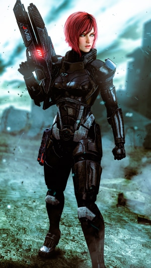 Female Soldier with Red Hair and Gun from Mass Effect