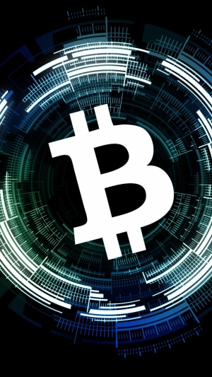 Bitcoin logo with digital circular background 4K